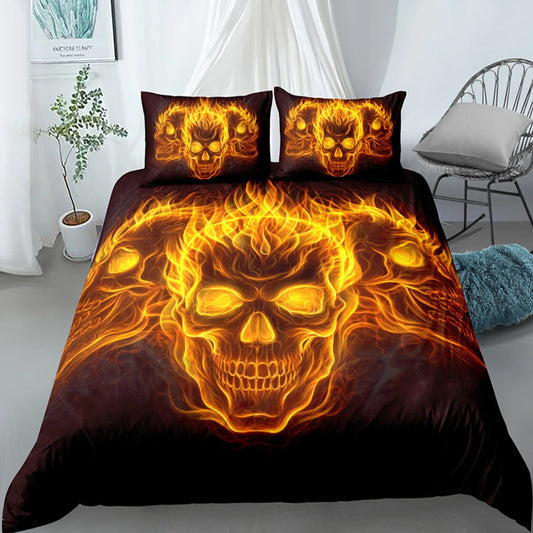 KTX-152083 Gothic Skull Print Down Quilt Cover Set for Bedding in Multiple Sizes
