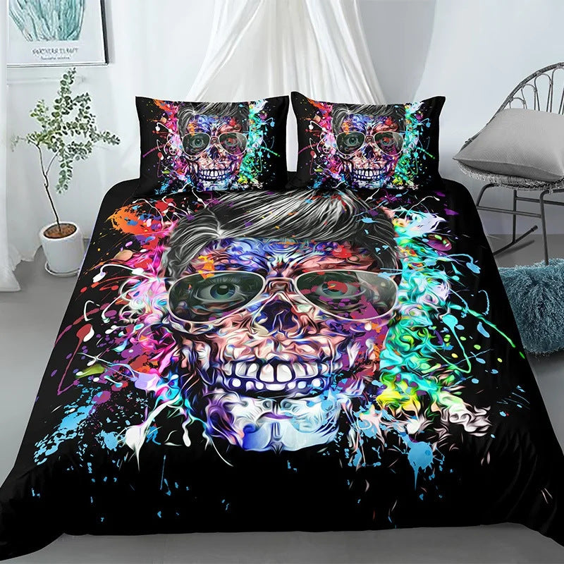 KTX-152083 Gothic Skull Print Down Quilt Cover Set for Bedding in Multiple Sizes