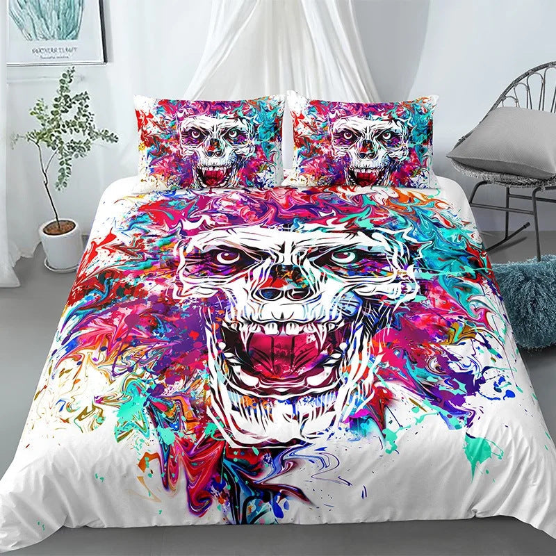 KTX-152083 Gothic Skull Print Down Quilt Cover Set for Bedding in Multiple Sizes