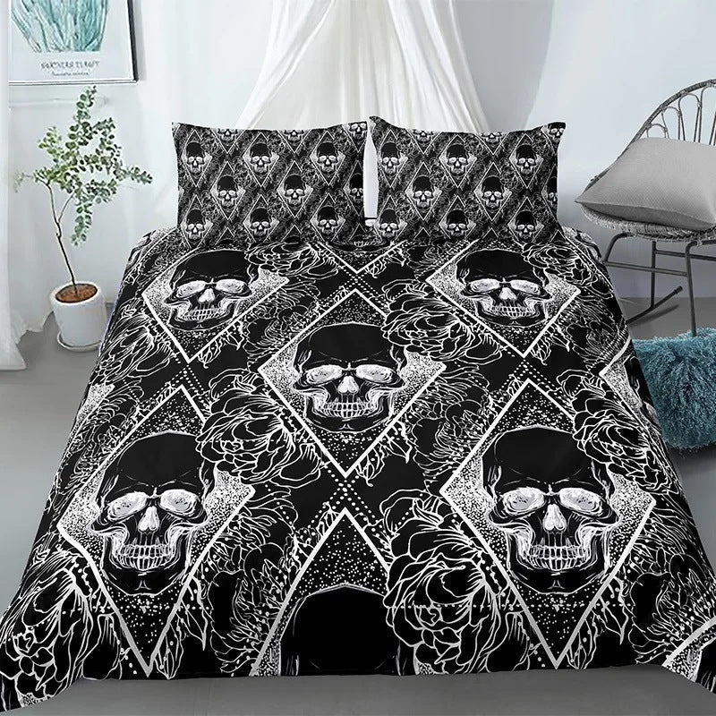 KTX-152083 Gothic Skull Print Down Quilt Cover Set for Bedding in Multiple Sizes