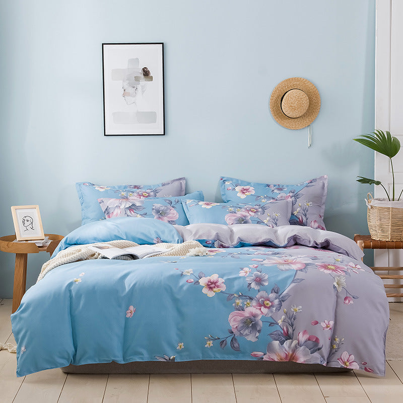 KTX-152595 Brushed Winter Four-Piece Bedding Set with Duvet Cover and Floral Patterns