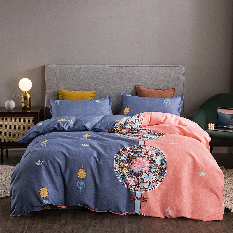 KTX-152595 Brushed Winter Four-Piece Bedding Set with Duvet Cover and Floral Patterns
