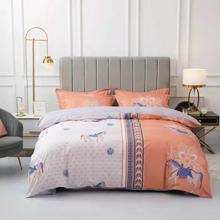 KTX-152595 Brushed Winter Four-Piece Bedding Set with Duvet Cover and Floral Patterns