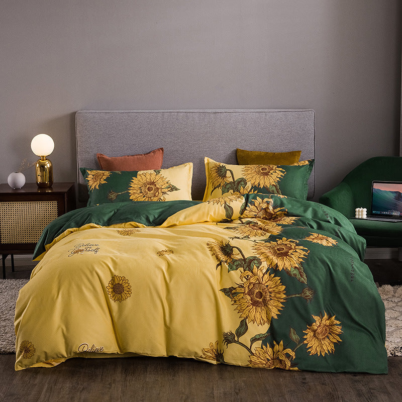 KTX-152595 Brushed Winter Four-Piece Bedding Set with Duvet Cover and Floral Patterns