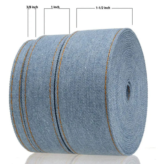 KTX-153107 Denim Ribbon for Hair Accessories and Bowknot Crafting - 1m Length, Multiple Width Options