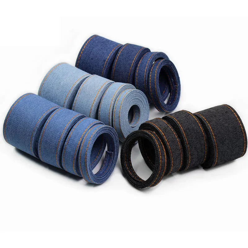 KTX-153107 Denim Ribbon for Hair Accessories and Bowknot Crafting - 1m Length, Multiple Width Options
