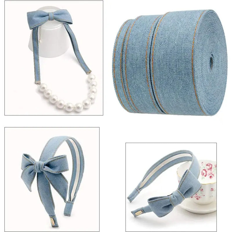 KTX-153107 Denim Ribbon for Hair Accessories and Bowknot Crafting - 1m Length, Multiple Width Options