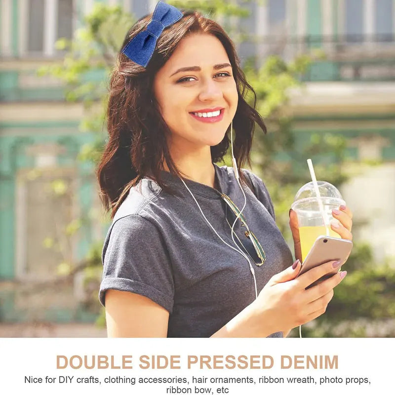 KTX-153107 Denim Ribbon for Hair Accessories and Bowknot Crafting - 1m Length, Multiple Width Options