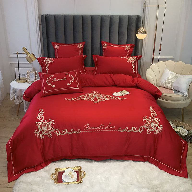 KTX-153427 Four-Piece Cotton and Ice Silk Bedding Set with Reactive Print - Modern European Style, Multiple Sizes Available