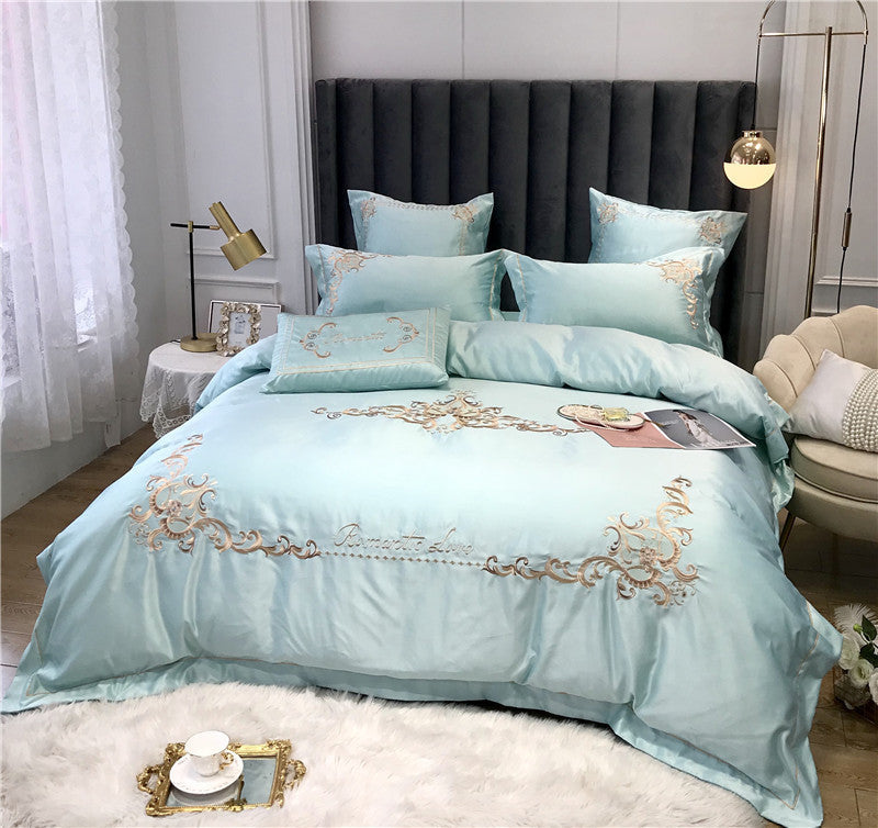 KTX-153427 Four-Piece Cotton and Ice Silk Bedding Set with Reactive Print - Modern European Style, Multiple Sizes Available