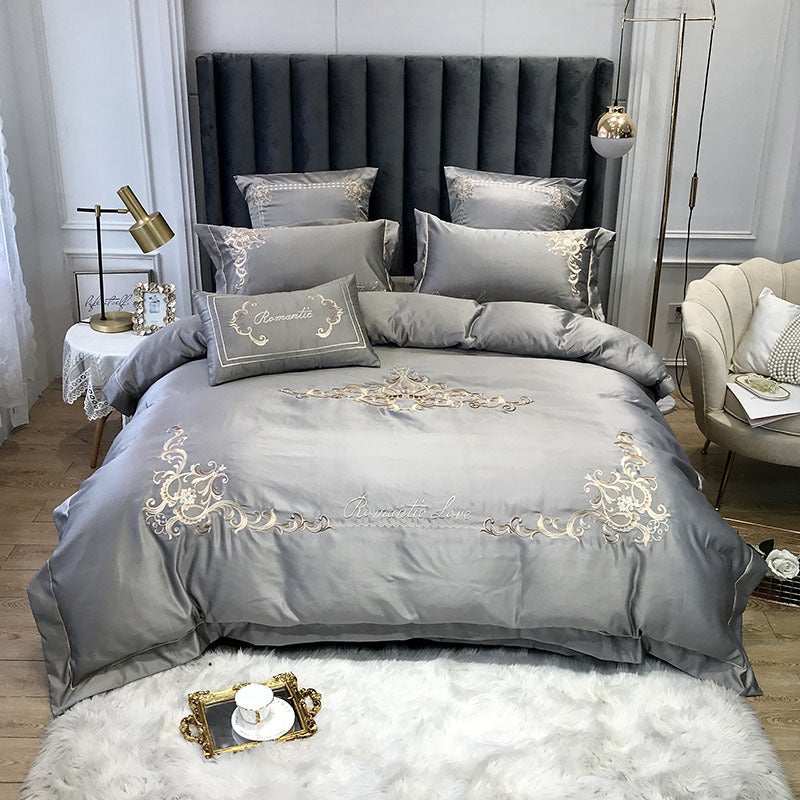 KTX-153427 Four-Piece Cotton and Ice Silk Bedding Set with Reactive Print - Modern European Style, Multiple Sizes Available