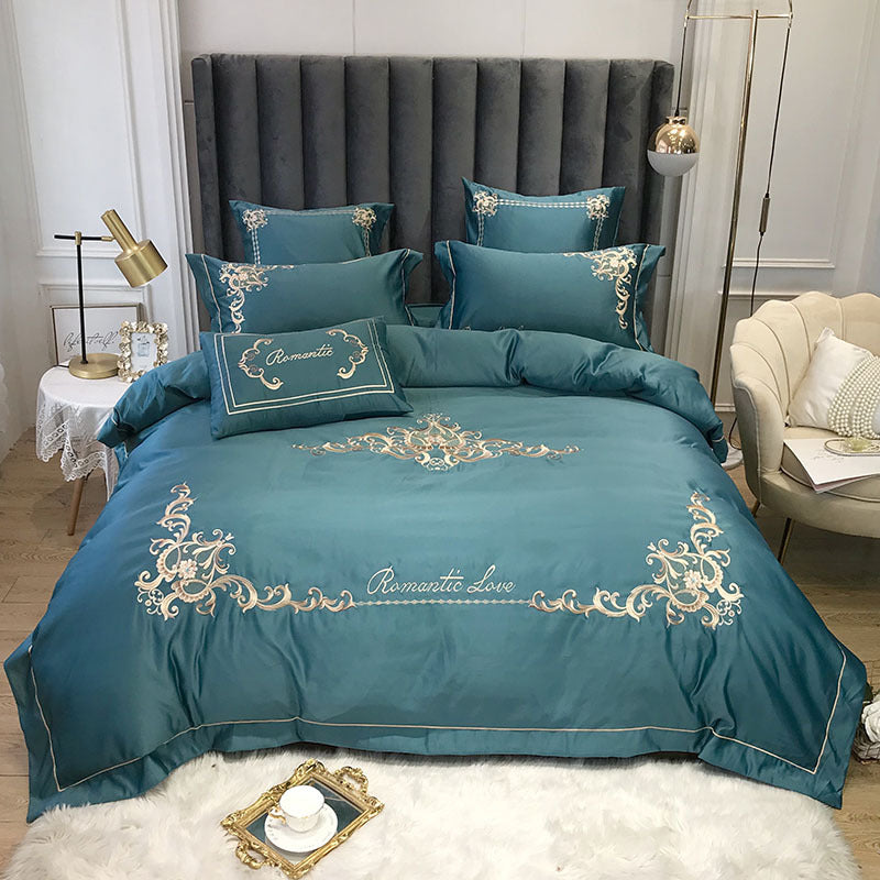 KTX-153427 Four-Piece Cotton and Ice Silk Bedding Set with Reactive Print - Modern European Style, Multiple Sizes Available
