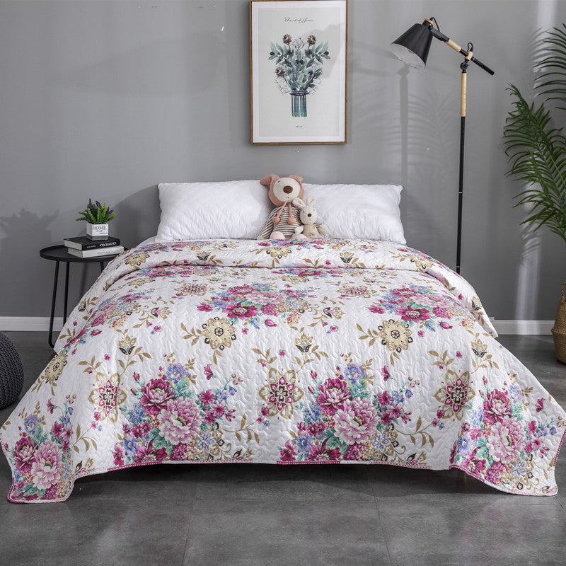 KTX-153747 Cooling Summer Quilt - Plush Polyester Cotton Bed Cover with Floral Pattern, 220x240CM