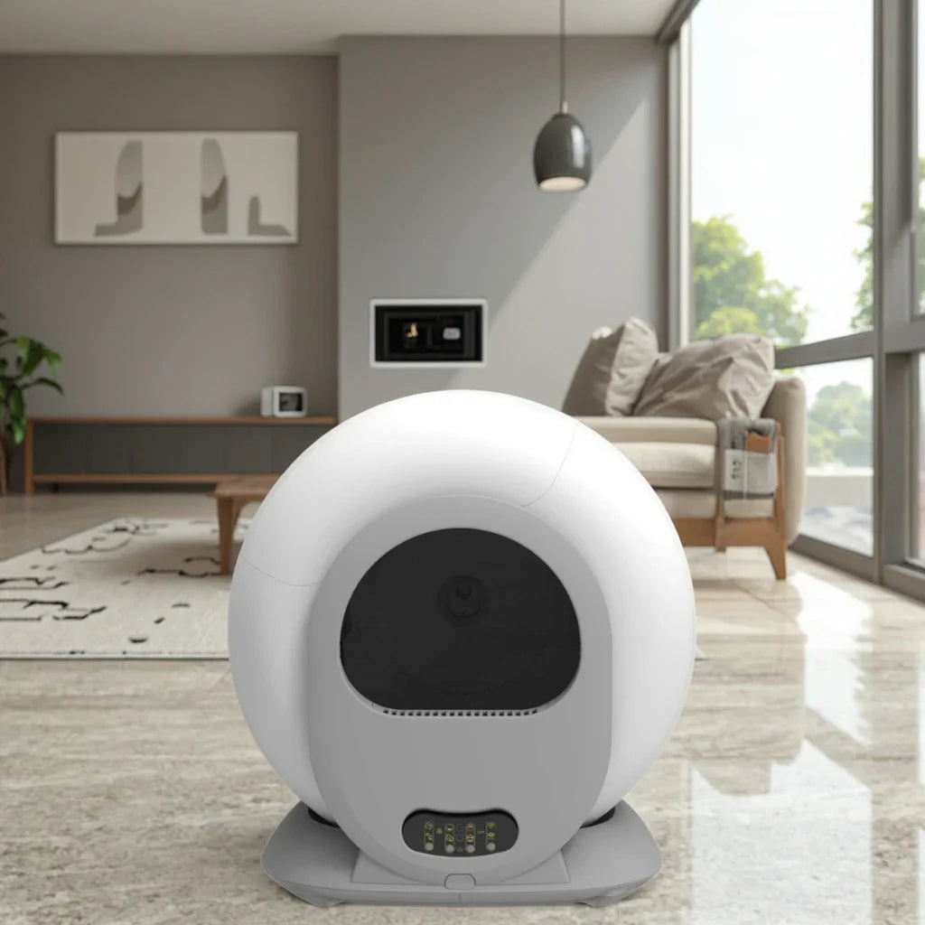 KTX-153875 Large Capacity 65L Semi-Enclosed Cat Litter Box with Easy Clean Stainless Steel and Plastic Design