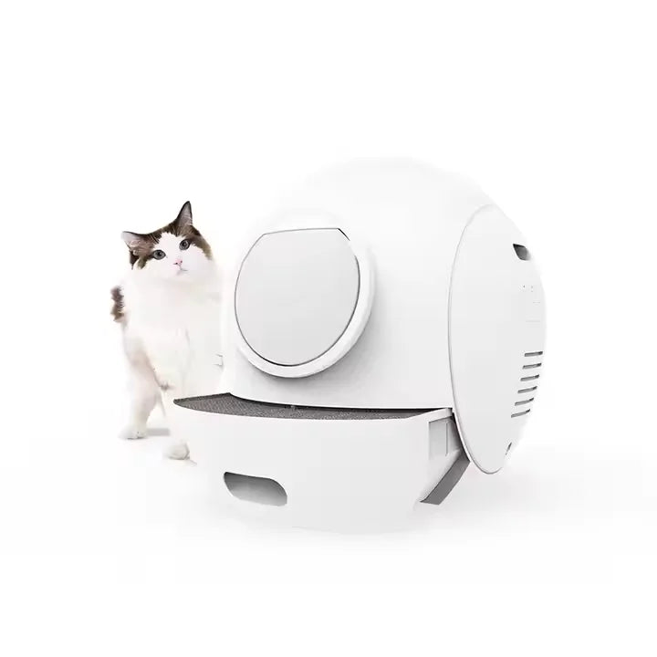 KTX-153875 Large Capacity 65L Semi-Enclosed Cat Litter Box with Easy Clean Stainless Steel and Plastic Design