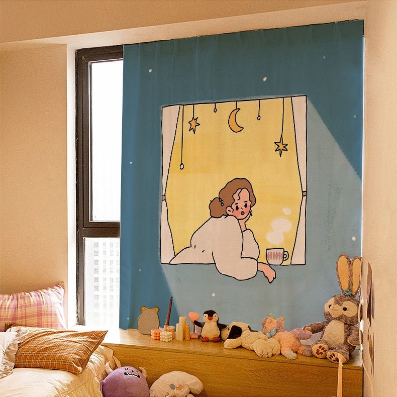 KTX-154131 Korean Style Velcro Curtain - Modern Simple Design with Various Patterns and Colors in Polyester