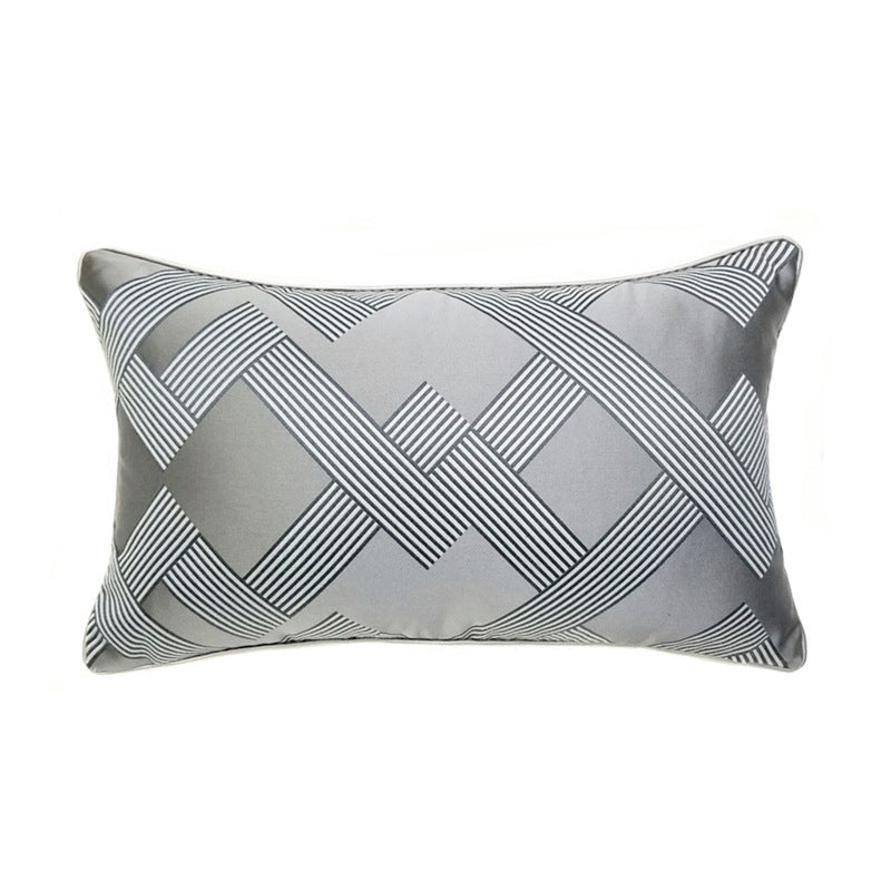 KTX-154259 Dark Gray Geometric Jacquard Cushion, Modern Design 30x50CM, Soft PP Cotton Filling
