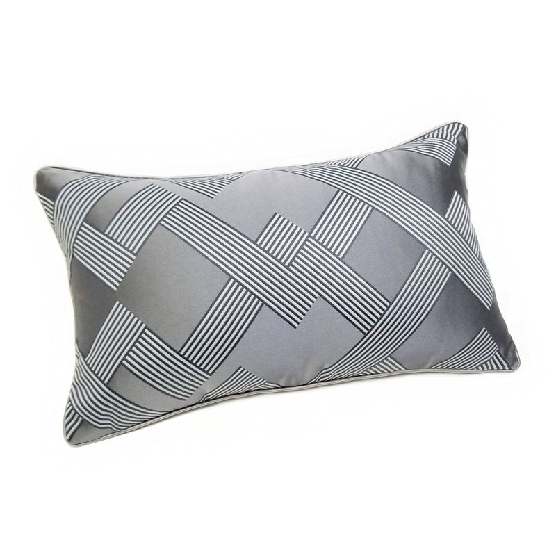 KTX-154259 Dark Gray Geometric Jacquard Cushion, Modern Design 30x50CM, Soft PP Cotton Filling