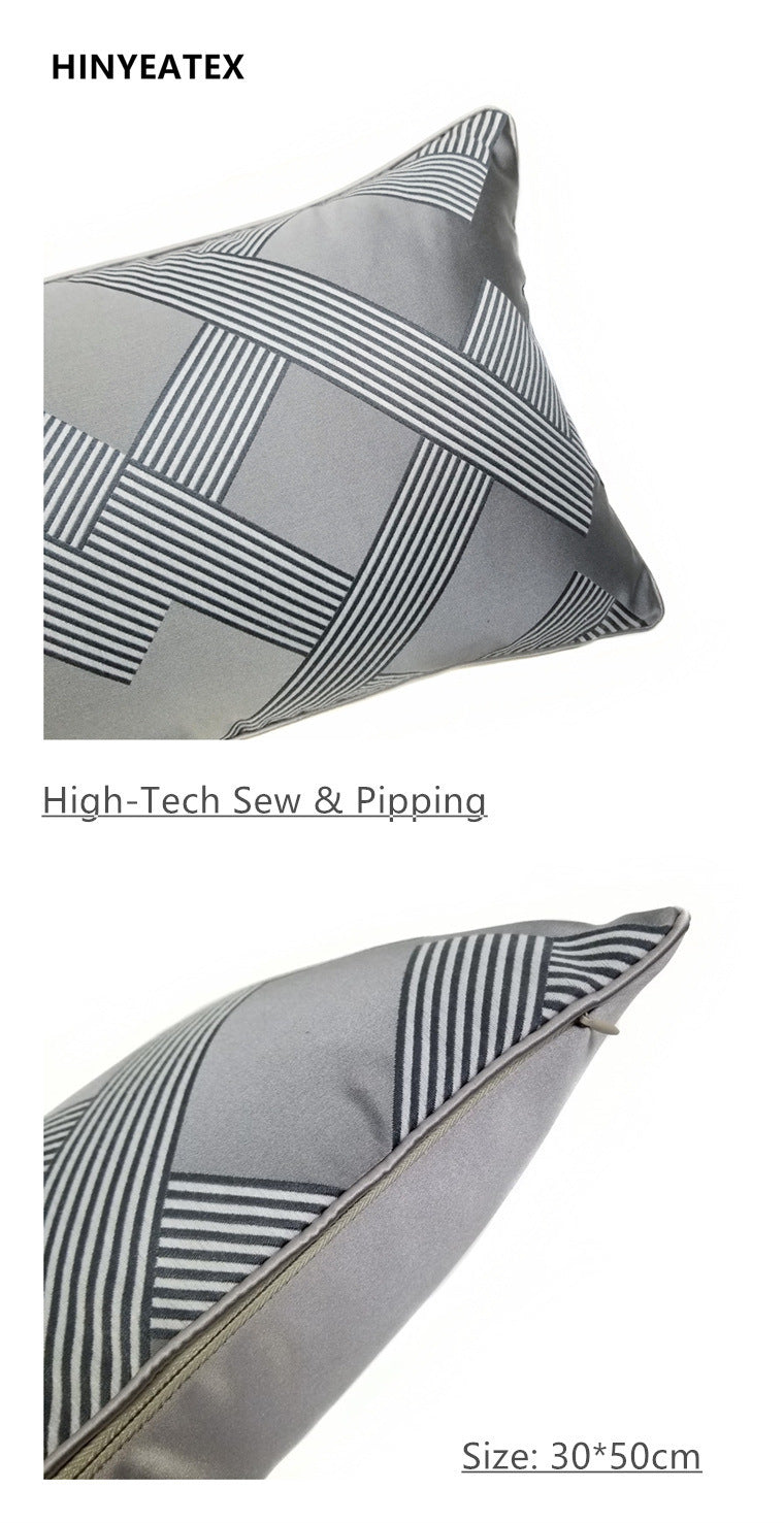 KTX-154259 Dark Gray Geometric Jacquard Cushion, Modern Design 30x50CM, Soft PP Cotton Filling
