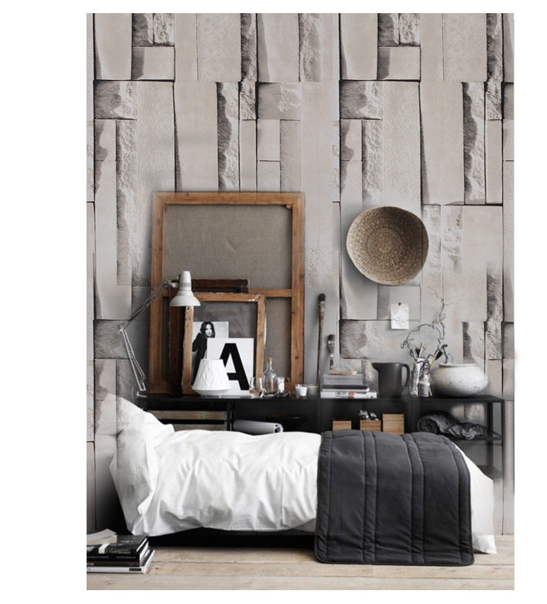 KTX-154515 Self-Adhesive 3D Gray Brick PVC Wallpaper for Home Decoration - 45cm x 10m