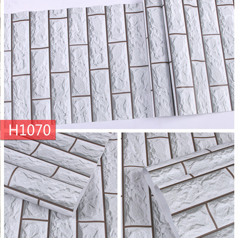 KTX-154515 Self-Adhesive 3D Gray Brick PVC Wallpaper for Home Decoration - 45cm x 10m