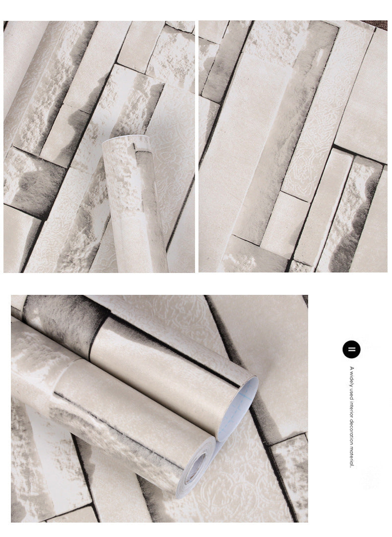 KTX-154515 Self-Adhesive 3D Gray Brick PVC Wallpaper for Home Decoration - 45cm x 10m