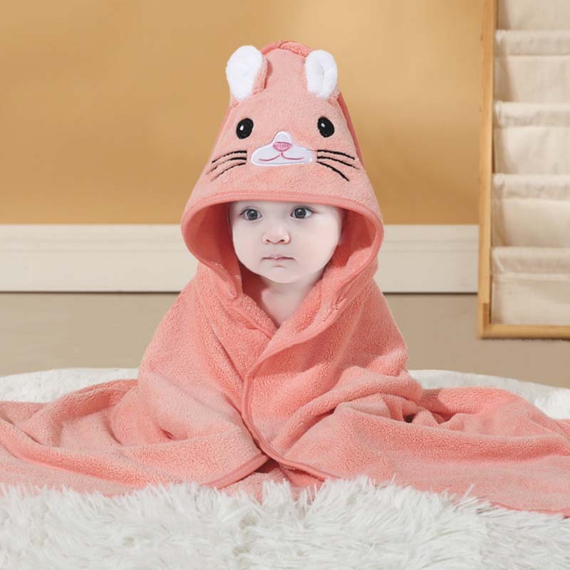 KTX-154899 Cartoon Animal Swaddle Bath Towel - Soft Polyester Fiber Baby Blanket, 80x80cm