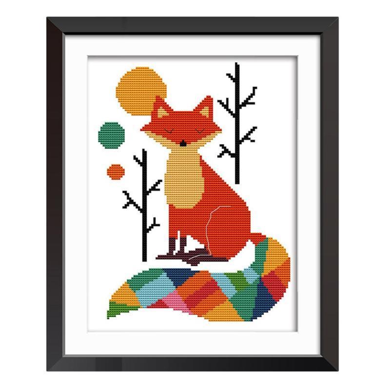 KTX-155411 Colorful Fox DIY Cross Stitch Kit - Ecological Cotton, Cartoon Design, 31.3 x 21.7 cm