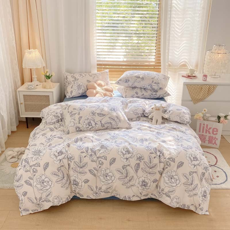 KTX-156051 Pure Cotton Brushed Four-Piece Thick Bedding Set in Various Patterns