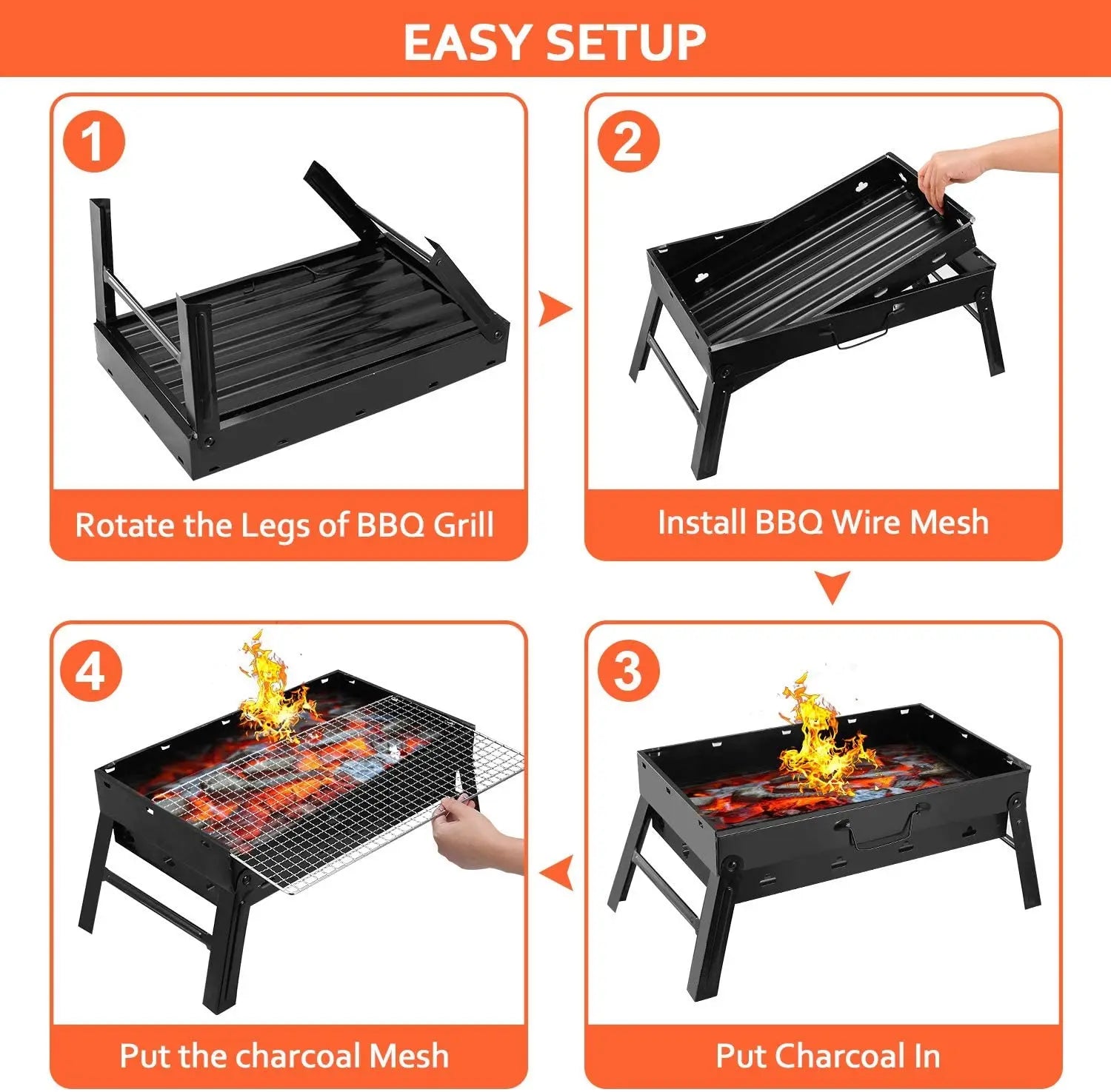 KTX-156243 Large Carbon Barbecue Grill for Outdoor Cooking, Camping, and Garden Parties - Foldable Design