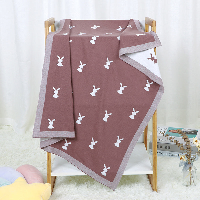 KTX-156307 Cute Animal Pattern Knitted Cotton Blanket for Infants and Toddlers, 100x80cm in Multiple Colors