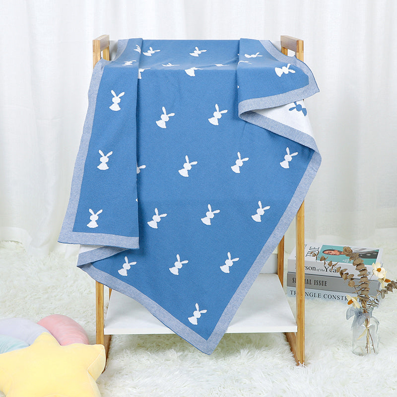 KTX-156307 Cute Animal Pattern Knitted Cotton Blanket for Infants and Toddlers, 100x80cm in Multiple Colors