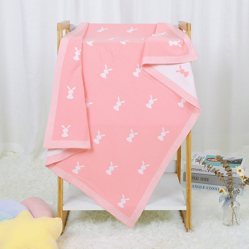 KTX-156307 Cute Animal Pattern Knitted Cotton Blanket for Infants and Toddlers, 100x80cm in Multiple Colors