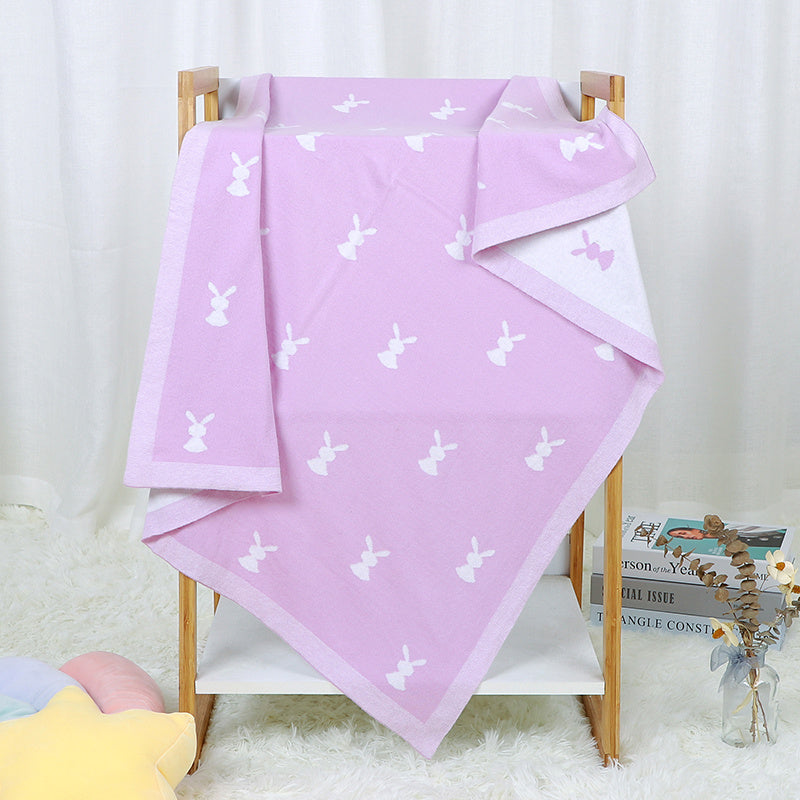 KTX-156307 Cute Animal Pattern Knitted Cotton Blanket for Infants and Toddlers, 100x80cm in Multiple Colors