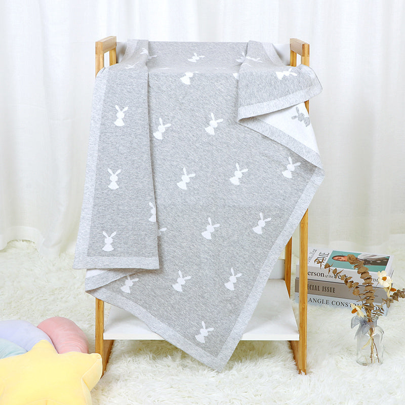 KTX-156307 Cute Animal Pattern Knitted Cotton Blanket for Infants and Toddlers, 100x80cm in Multiple Colors