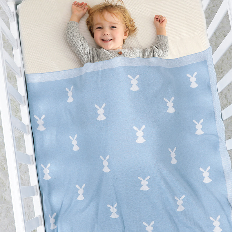 KTX-156307 Cute Animal Pattern Knitted Cotton Blanket for Infants and Toddlers, 100x80cm in Multiple Colors