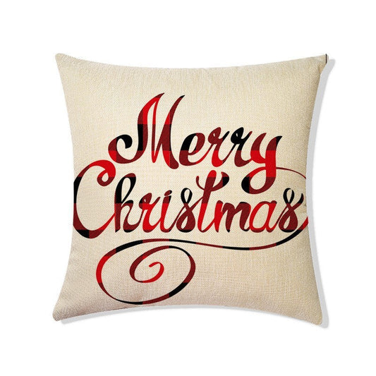 KTX-156563 Nordic Style Christmas Linen Pillow Cover with Plant and Flower Print, 45x45cm