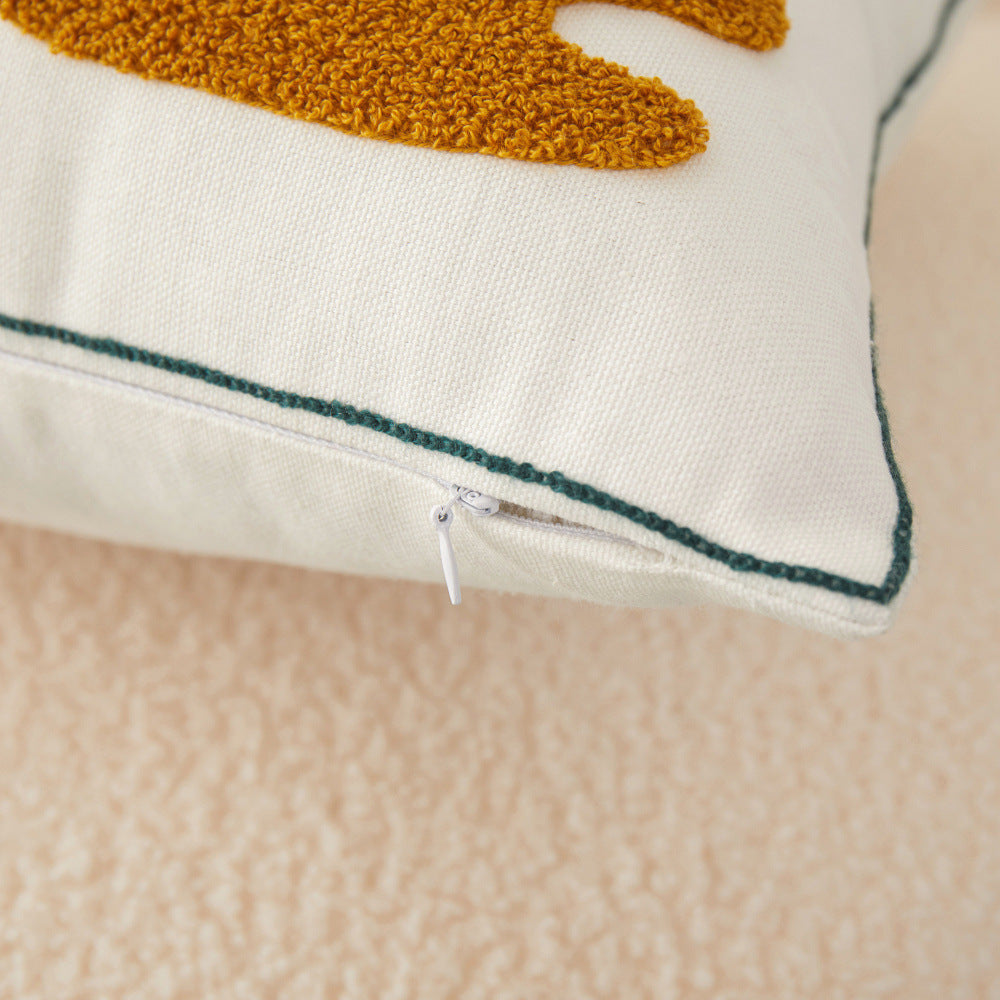 KTX-156691 Morandi Seaweed Color Block Plush Embroidery Pillowcase - All Cotton Canvas, 45x45 cm