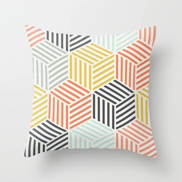 KTX-157715 Geometric Abstract Polyester Pillow Cover for Modern Home Décor - 45cm x 45cm