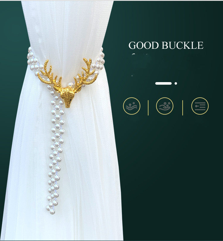 KTX-158739 Elegant Elk Head Metal Curtain Tie Hook for Modern Home Decor