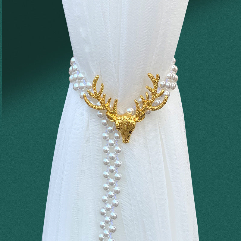 KTX-158739 Elegant Elk Head Metal Curtain Tie Hook for Modern Home Decor