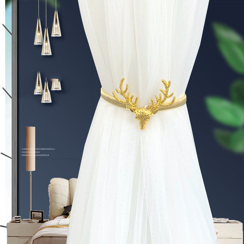 KTX-158739 Elegant Elk Head Metal Curtain Tie Hook for Modern Home Decor