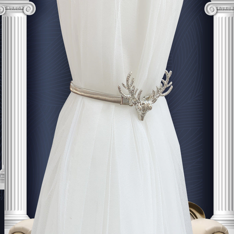 KTX-158739 Elegant Elk Head Metal Curtain Tie Hook for Modern Home Decor