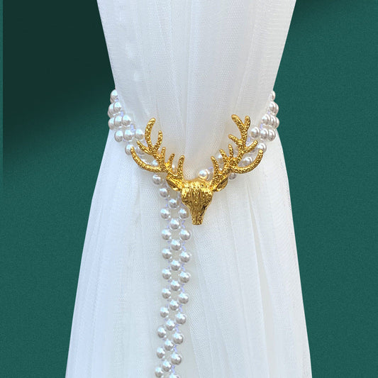 KTX-158739 Elegant Elk Head Metal Curtain Tie Hook for Modern Home Decor