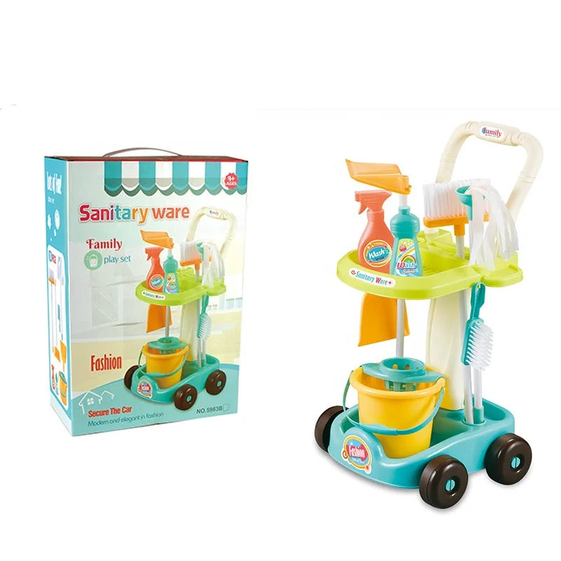 KTX-158867 Kids Cleaning Play Set with Trolley, Broom, and Vacuum Cleaner - 2 to 4 Years