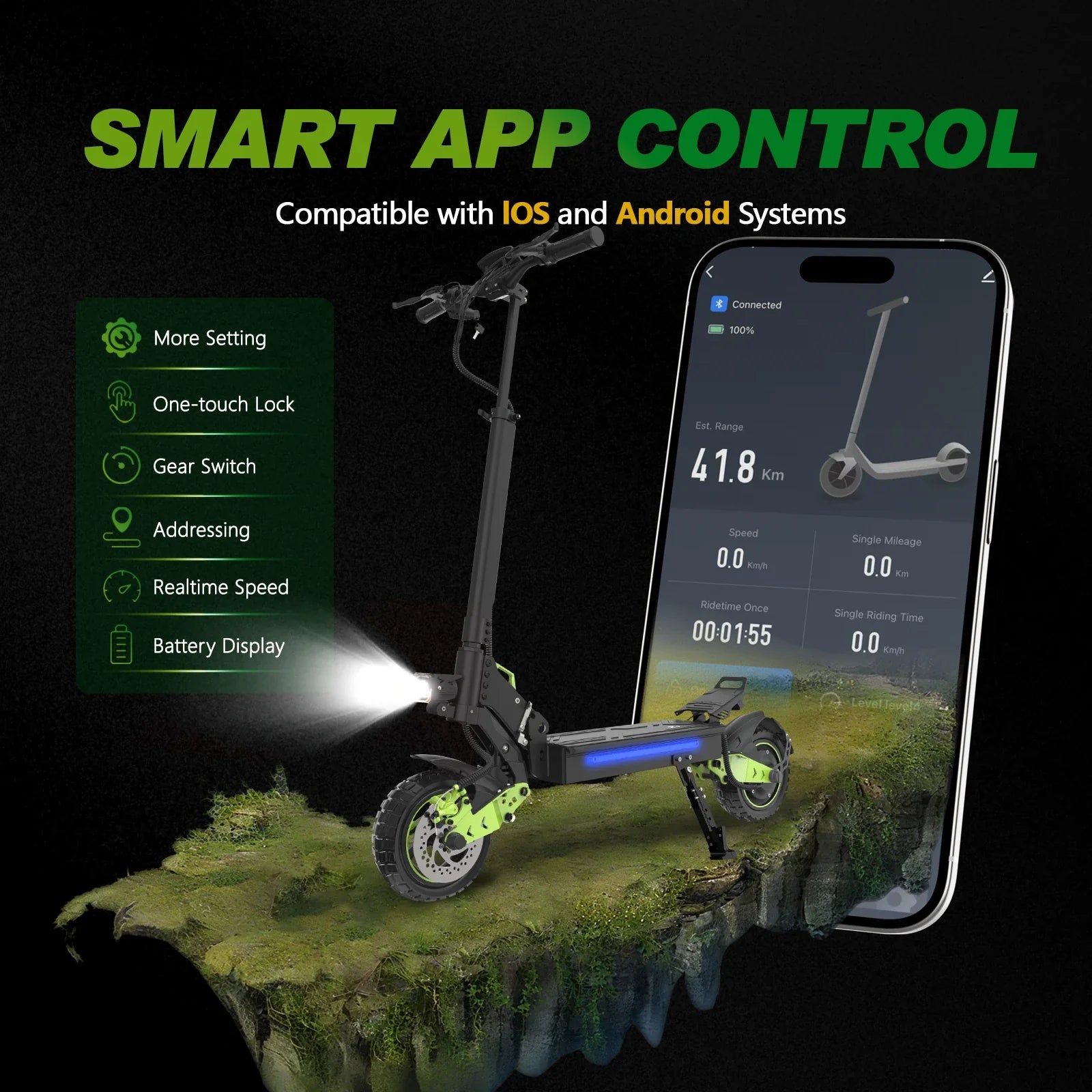 KTX-159059 800W Waterproof Electric Scooter with Dual Suspension, 48V 18.2Ah Battery, Foldable Design, App Control, 30-45km/h Speed