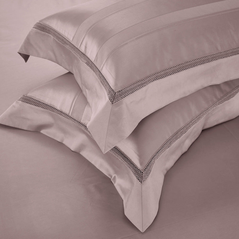 KTX-159507 High Density Jacquard Cotton Bedding Set - 4 Pieces in Pink, Grey, and Camel