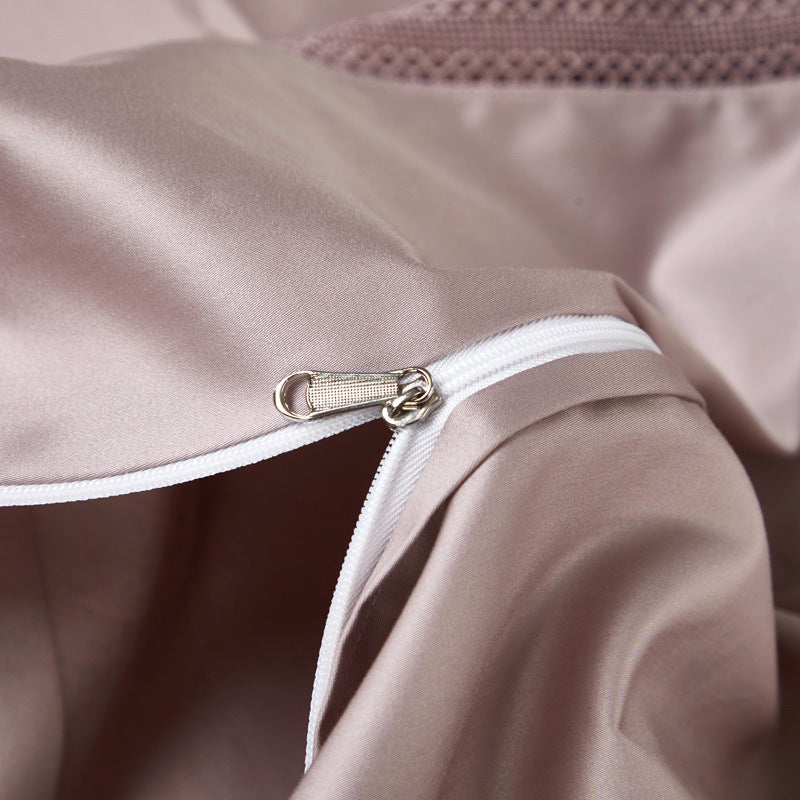 KTX-159507 High Density Jacquard Cotton Bedding Set - 4 Pieces in Pink, Grey, and Camel