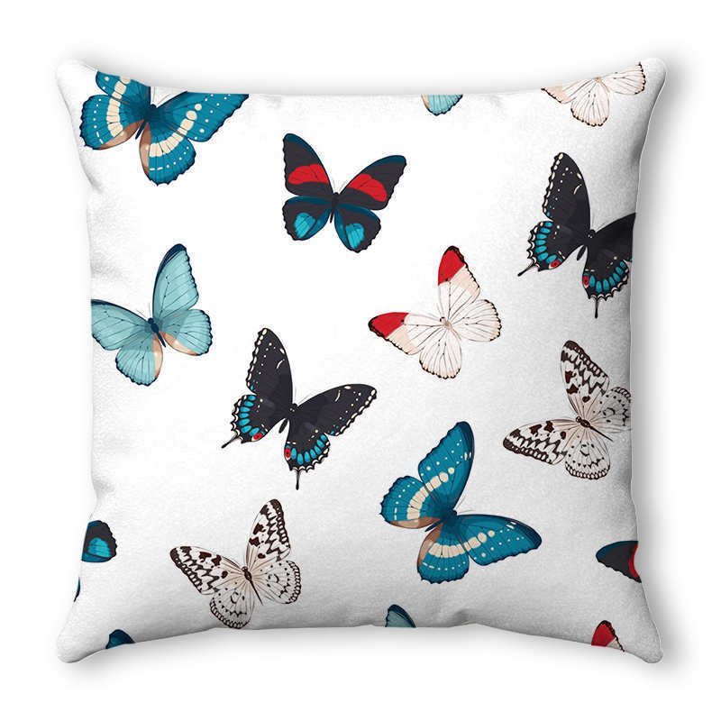 KTX-160019 Watercolor Butterfly Print Soft Linen Pillowcase 45x45CM