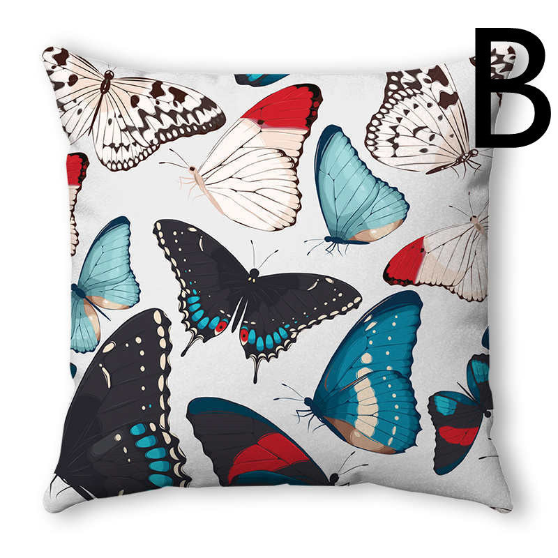 KTX-160019 Watercolor Butterfly Print Soft Linen Pillowcase 45x45CM